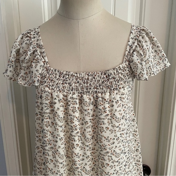 NEW She + Sky Small Mini Dress ~ Smocked Flutter Sleeve ~ Peasant Cottage Core - Picture 4 of 8